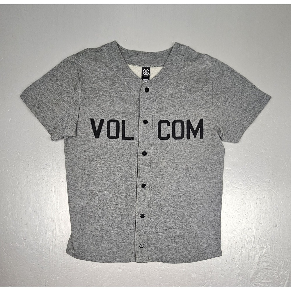 Volcom Baseball Jersey Mens XL‎ Stone Gray Y2K Skater Button Up Shirt